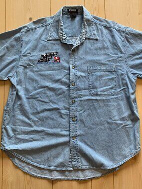 Vintage Y2K NSRA Grunge National Street Rod Association Car Auto Denim Shirt XL